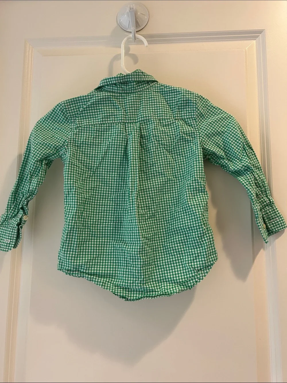 Ralph Lauren Green Gingham Button-Down Shirt long sleeve embroider logo size 3T